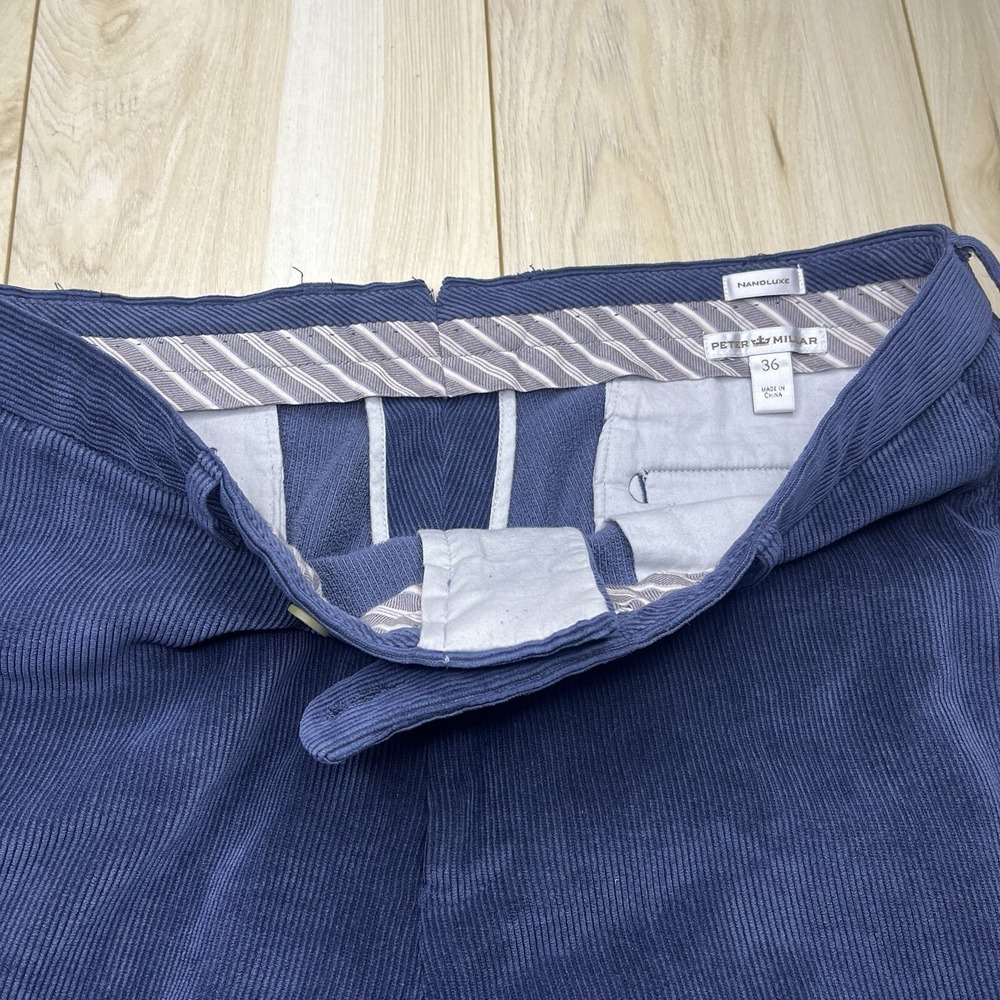 Peter Millar Mens Corduroy Nanoluxe Pants Flat Front Soft Blue Men's Size 36 - Picture 8 of 16